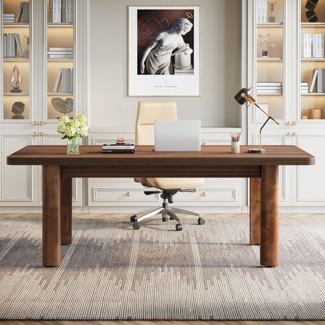 Wood Executive Desk, 62.99 Sturdy Computer Desk Conference Table Tribesigns Big Table Office, Large Desk Home Office, Home Office Dining Room Combo, Scandinavian Office Desk, Small Modern Office, Office Dining Room Combo, Office Desks For Home, Long Office Desk, Wood Executive Desk