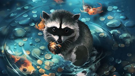 Wallpaper raccoon, art, coins, water Raccoon Wallpaper, Mac Laptop, Racoon, Wallpaper Pc, Mobile Phone, Tablet, Mac, Laptop, Wallpapers