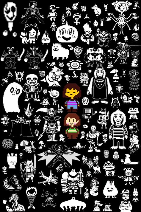 All. Freaking. Characters. That took a while (TWO HOURS), but GOD it was worth it. #undertale #all #monsters #characters #art #flowey #frisk #chara #sans #napstablook #riverperson #temmie #mettaton Undertale Wallpaper, Under Tale, Undertale Pictures, Art Adventure, Undertale Memes, Art Aesthetics, Undertale Funny, Toby Fox, Undertale Drawings