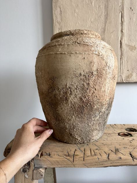 Shop our Original Artwork & Aged vessels by Artist Chantal Custeau Vintage Pottery Vases, Rustic Pots, Wabi Sabi Decor, Rustic Vase, Rustic Pottery, Clay Vase, Painting Artist, Pottery Crafts, Diy Pottery