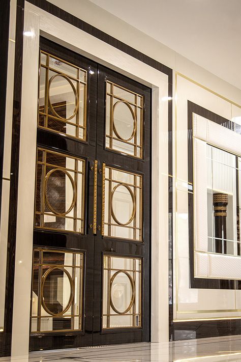 Luxury Pocket Doors, Art Deco Doors Interior, Luxury Doors Entrance, Classic Door Design, Gold Doors, Hotel Doors Design, Marble Door, Restaurant Door, House Main Door