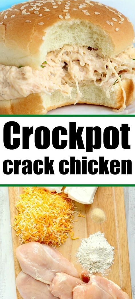 Crockpot crack chicken is great made into sandwiches or little appetizer sliders! Tender cream cheese chicken shredded to perfection in your slow cooker. Ranch Seasoning Recipes, Shredded Chicken Sandwiches, Chicken Shredded, Slow Cooker Chicken Thighs, Grape Jelly Meatballs, Crockpot Appetizers, Easy Crockpot Chicken, Reuben Sandwich, Chicken Appetizers