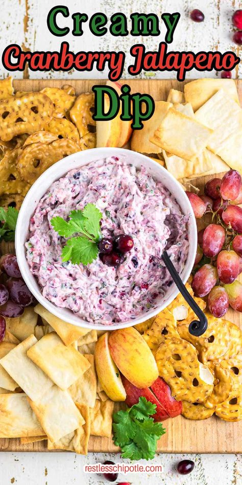 Get ready to wow your taste buds with this creamy cranberry jalapeno dip! It's the perfect blend of sweet and spicy, with juicy cranberries and a kick of jalapeno. This dip is super easy to make and is a total crowd-pleaser. Whether you're hosting a party or just looking for a fun snack, this dip will be the star of the show. Pair it with crackers or chips for an unforgettable treat. Once you try this creamy delight, you'll be making it for every occasion! Grab some crackers and give it a try! Raspberry Jalapeno Cream Cheese Dip, Cranberry Jalapeno Cream Cheese Dip, Cranberry Jalapeno Dip, Cranberry Dip Recipes, Nye Appetizers, Jalapeno Dip Recipes, Jalapeno Cream Cheese Dip, Cranberry Dip, Cranberry Jalapeño