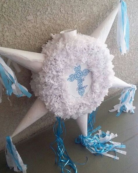 Baptism Pinata, Baby Dedication Party, Mermaid Pinata, Baptism Decorations Boy, Mexican Pinata, Communion Invitations Girl, Baptism Party Decorations, Piñata Ideas, Diy Pinata