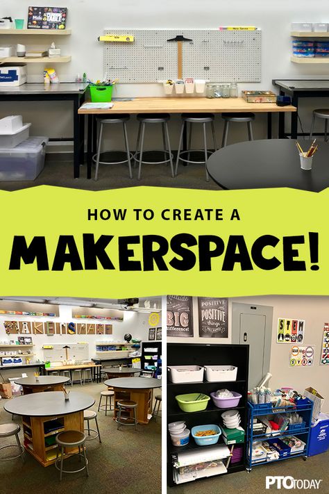 Maker Space Ideas High School, Maker Space Middle School, Maker Space Classroom Design, Makerspace Classroom Design, Maker Space Organization, Makerspace Middle School Library, Makerspace Activities Elementary, School Maker Space Design, Stem School Design