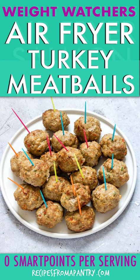 Turkey Meatballs Meal Prep, Turkey Meatballs Meal, Weight Watchers Meatball Recipe, Air Fryer Recipes Weight Watchers, Air Fryer Turkey Meatballs, Meatballs Meal, Meatballs Turkey, Air Fryer Meatballs, Weight Watchers Pasta