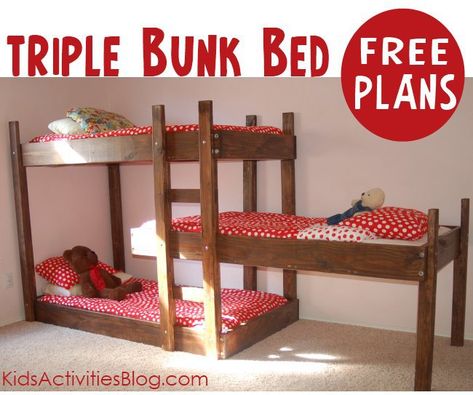 Triple Bunk Beds Plans, Diy Bunk Beds Plans, Bunk Bed Ideas Diy, Bunk Beds Small Room, Bunk Bed Plan, Bunk Bed Plans, Triple Bunk Beds, Diy Bunk Bed, Spare Bed