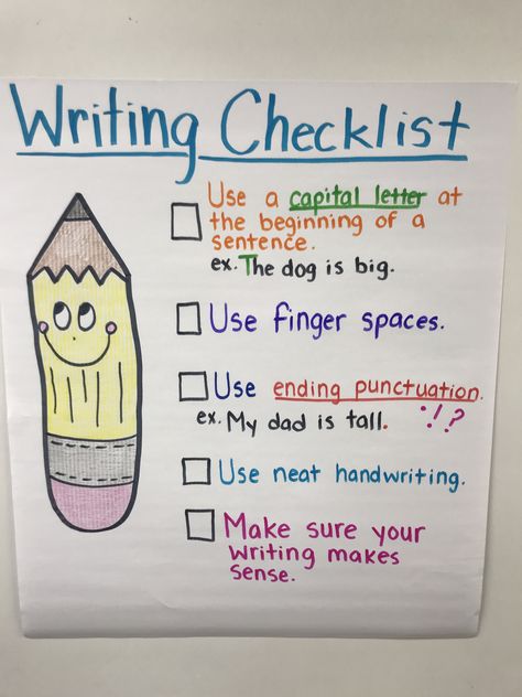 Anchor chart for first grade writing. First Grade Anchor Charts Reading, Writing Lessons For First Grade, Sentence Writing Anchor Chart, 2nd Grade Writing Anchor Charts, Writing Sentences Anchor Chart, How To Writing First Grade Anchor Chart, 2nd Grade Anchor Charts, Sentence Anchor Chart First Grade, Writing Bulletin Boards First Grade