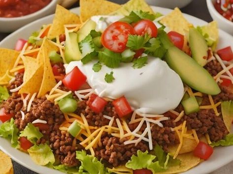 Satisfy Your Cravings with a Flavor-Packed Taco Salad Supreme Recipe - NewsBreak Beef Fajita Soup Recipe, Salad Supreme Recipe, Spicy Chicken Wrap, Salad Supreme, Baked Tacos Recipe, Green Tomato Recipes, Leftover Chili, Arugula Salad Recipes, Vegetarian Chili Recipe