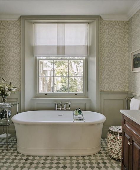 Under Window Bath, Freestanding Bath In Front Of Window, Bath Under Window, Bathrooms Vintage, English Bathroom, Colourful House, Small Ensuite, On Suite, Bathroom Ensuite