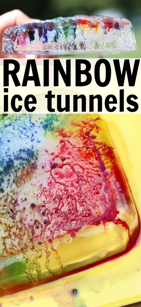 Rainbow Ice Tunnels!  How awesome is this???  The perfect blend of science and art, and a super fun outdoor activity for summer! Tubes And Tunnels, Mfw Kindergarten, Colors Activities, Kindergarten Stem, Mad Scientists, Kid Science, Fun Outdoor Activities, Garden Fun, Children's Activities