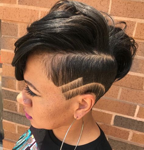 Women’s Undercut with Shaved Lines Side Cut Hairstyles, Short Black Haircuts, Short Hair Styles African American, Shaved Hairstyles, Short Black Hair, Short Shaved Hairstyles, Shaved Hair Designs, Shaved Side Hairstyles, American Hairstyles