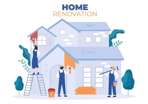 Repair Illustration, Small House Interior, Small House Interior Design, House Illustration, Construction Tools, Construction Management, Home Management, House Vector, Painting Tile