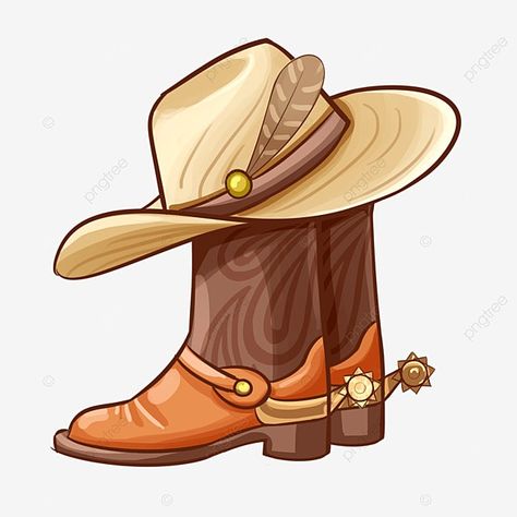 Cowboy Boots Drawing, Dibujos Toy Story, Boots Png, Hat Clipart, Cowboy Images, Hat Cake, Draw Cartoon, Cartoon Png, Western Cowboy Hats