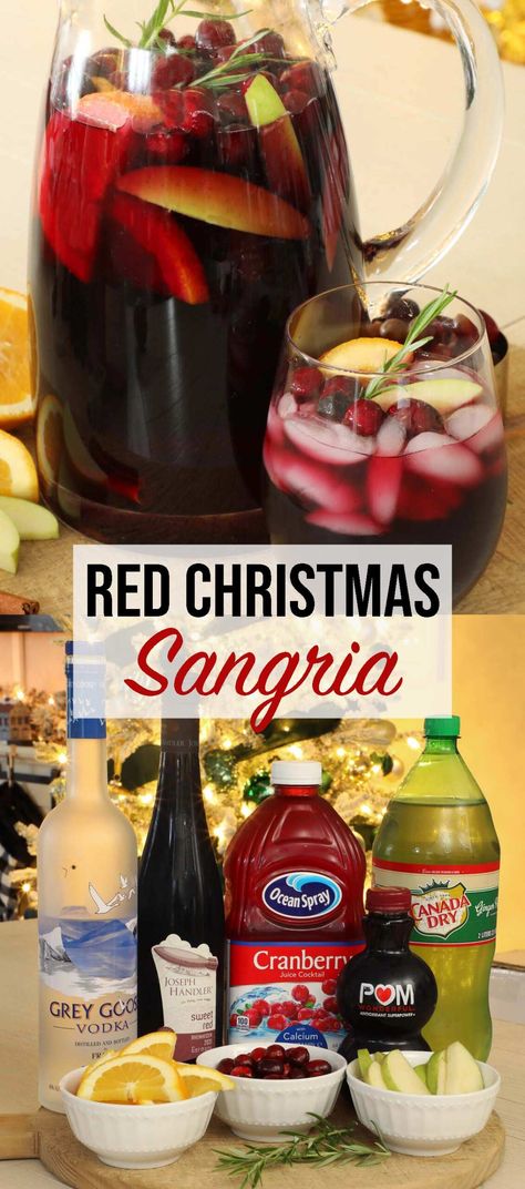 Christmas Cranberry Vodka Slush, Nonalcoholic Christmas Sangria, Ruby Red Vodka Drinks Recipe, Christmas Drinks Pitcher, Cranberry Sangria Thanksgiving, Sangria Recipes With Vodka, Red Christmas Sangria, Christmas Sangria Recipes For A Crowd, Dirty Santa Drink