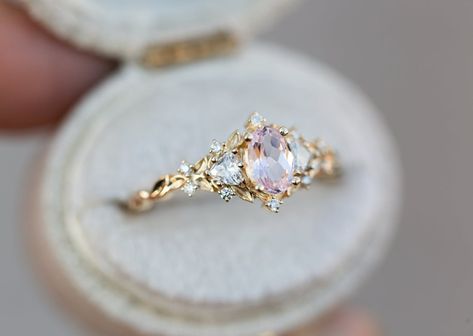 Oore Jewelry, Whimsical Engagement Ring, Pretty Wedding Rings, Fairytale Engagement Rings, Sapphire Side Stones, Pretty Engagement Rings, Pink Engagement Ring, Engagement Ring Inspiration, Cute Engagement Rings