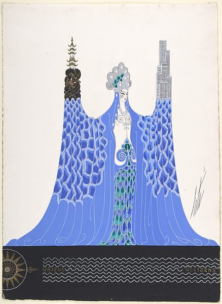 Erté (Romain de Tirtoff) | Costume design for "L'Océan Pacifique," George White's Scandals, New York, 1928. | The Metropolitan Museum of Art Erte Art Deco, Erte Art, Romain De Tirtoff, Art Deco Artists, Art Deco Illustration, Art Deco Posters, Alphonse Mucha, Art Deco Era, Inspiration Art