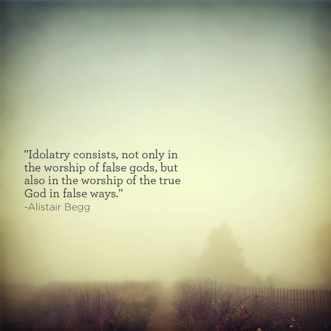 "Idolatry consists, not only in the worship of false gods, but also in the worship of the true God in false ways." -Alistair Begg Idolatry Quotes, 5 Solas, Reformed Theology, Soli Deo Gloria, About God, Worship God, Biblical Verses, Biblical Quotes, Spiritual Inspiration