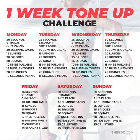 Tone Up Workouts, Full Body Workout Challenge, 7 Day Workout Plan, Teen Workout Plan, 7 Day Workout, Tone Body Workout, Summer Body Workout Plan, Summer Body Workouts, Workout For Flat Stomach