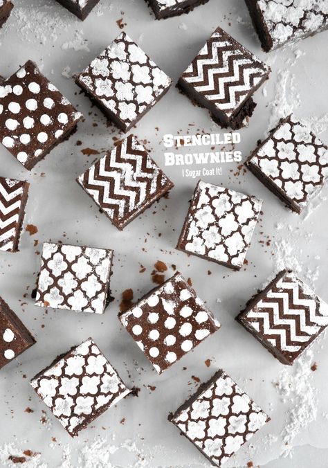 Stenciled Brownies Using Icing Sugar {Tutorial Tuesday} Decorated Brownies, Brownie Packaging, Köstliche Desserts, Brownie Bar, Sweet Chocolate, Chocolate Brownies, Brownie Recipes, Powdered Sugar, Melting Chocolate