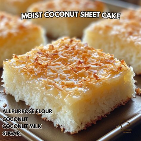 🥥✨ Calling all coconut lovers! Indulge in the lusciousness of Moist Coconut Sheet Cake - a tropical treat for your taste buds! 🌴🍰 🌟 Moist Coconut Sheet Cake 🌟 Ingredients: - 2 cups all-purpose flour - 1 cup shredded coconut - 1 cup coconut milk - 1 cup sugar - 1/2 cup butter, melted - 3 eggs - 1 tsp vanilla extract - 1 tsp baking powder - 1/2 tsp salt Instructions: 1. Preheat oven to 350°F and grease a baking sheet. 2. In a bowl, mix flour, shredded coconut, baking powder, and salt. 3. In ... Recipe For Coconut Cake, Homemade Cake Recipe, Coconut Sheet Cakes, Coconut Dessert, Coconut Cake Recipe, Cake Recipes Easy Homemade, Coconut Desserts, Dessert Easy, Homemade Cake