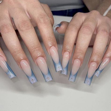 ig: acrylicsbyfatima Nails Light Blue, Band Nails, Professional Manicure, Airbrush Nails, Nail Drills, Simple Acrylic Nails, Glow Nails, Blush Nails, Long Square Acrylic Nails