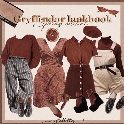 Red Dark Academia Aesthetic, Gryffindor Lookbook, Vintage Artsy Outfit, Gryffindor Aesthetic Outfit, Red Dark Academia, Gryffindor Outfit, Hogwarts Outfits, Dark Academia Outfits, Gryffindor Aesthetic