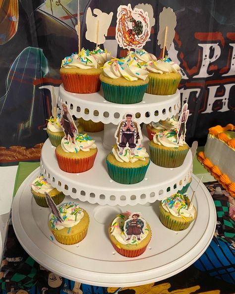 Demon Slayer Party Favors, Demon Slayer Cupcakes, Cupcake Tower, 9th Birthday, 10th Birthday, Birthday Party Themes, Party Favors, Birthday Cake, Birthday Party