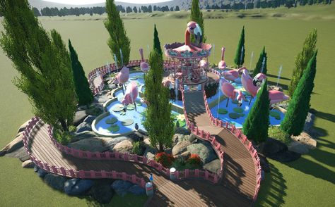 Steam Workshop :: Flamingo Carousel Theme Park Tycoon 2, Theme Park Tycoon, Theme Park Planning, Zoo Games, Zoo Architecture, Planet Coaster, Theme Parks Rides, Sims 4 House Building, The Exit