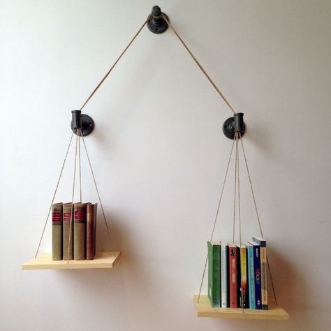 “Balance” Bookshelf | 26 Things On Etsy You Need To Buy Right Now Wall Mounted Shelving Unit, Creative Bookshelves, Bookshelf Design, Bookshelves Diy, Creative Furniture, Minimalist Home Decor, Décor Diy, Man Cave Decor, Book Shelf