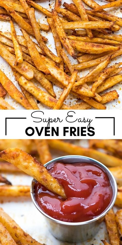 Homemade Baked Fries, Best Baked Fries, Potatoe Fries In The Oven, Oven Baked Fries Recipe, Baked French Fries In The Oven, Oven Cooked Recipes, Roasted French Fries, Baked Fries Oven, How To Make Fries In The Oven