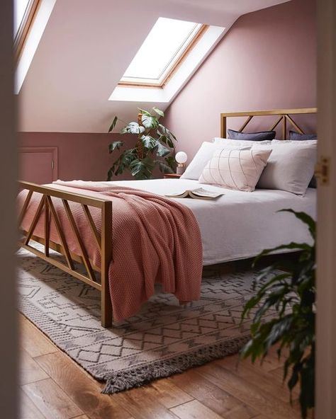 Farrow & Ball on Instagram: "Pink might be a classic choice for Valentine’s Day, but in this beautiful bedroom, it feels fresh and contemporary. Take your inspiration from @vincent_the_house's rosy room and prepare to fall in love with your space all over again. Featuring #SulkingRoomPink #FarrowandBall #ValentinesDay" Sulking Room Pink, Farrow Bal, Murs Roses, Loft Room, Wall Exterior, Pink Bedrooms, Attic Bedroom, Attic Rooms, Bedroom Color Schemes