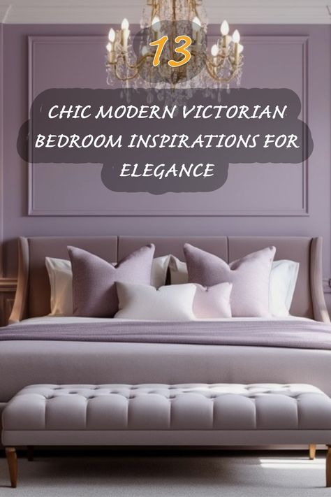 I'm in love with the elegance of this modern Victorian bedroom! The soft lavender tones combined with plush texture create a serene and inviting atmosphere. The intricate details of the chandelier and the stylish bed frame bring a touch of sophistication to the space. If you're looking for inspiration to elevate your own bedroom, this decor combines classic charm with contemporary flair perfectly. Victorian Guest Bedroom, Modern Victorian Bedroom Ideas, Victorian Bedroom Ideas, Modern Victorian Bedroom, Regency Bedroom, Hollywood Regency Bedroom, Modern Victorian Style, Tranquil Bedroom, Victorian Bedroom