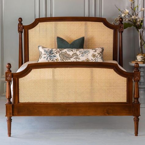 Modern Wooden Bed Design, Modern Wooden Bed, Beds With Storage, Cane Bed, Steel Bed Frame, Rattan Bed, Rattan Cane, Hiasan Bilik Tidur, Wooden Bed Design