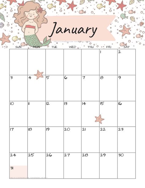 2021 Free Printable Little Mermaid Calendar - Cute Freebies For You Free Printable Calendar Templates, Table Calendar, Unique Planner, Cute Calendar, Print Planner, Diy Calendar, Notes Planner, School Calendar, Printable Calendar Template