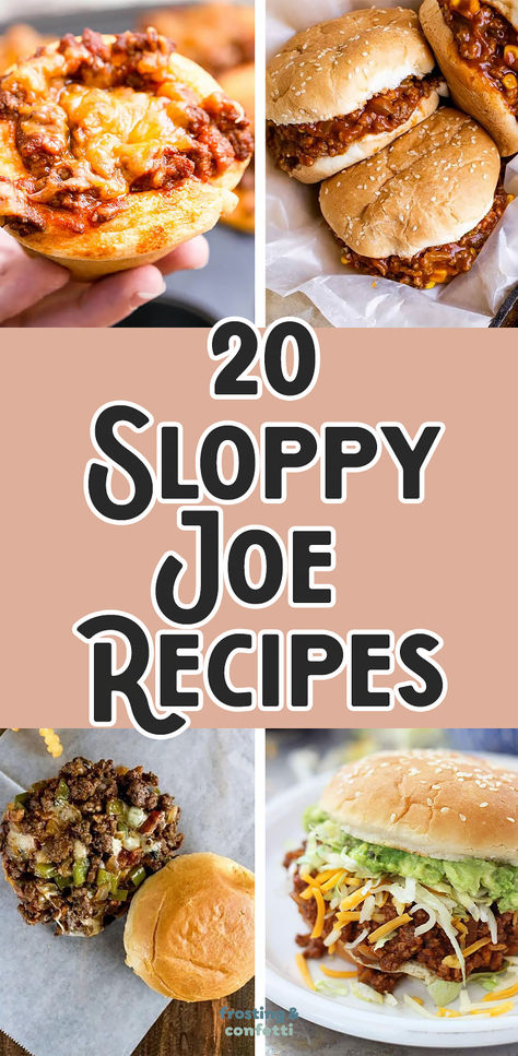 20 mouthwatering Sloppy Joe recipes that will satisfy your craving for a flavorful meal! You'll find Sloppy Joe Casserole, Sloppy Joe French Bread Pizza, Sloppy Joe Tacos, Venison Cheesesteak Sloppy Joe, Sloppy Joe Cornbread Cups, Crock Pot Sloppy Joes, and more. Bunless Sloppy Joes, Crockpot Sloppy Joes Manwich, Sloppy Joe Sandwich Ideas, Recipes Using Sloppy Joe Meat, Cheeseburger Sloppy Joes Crockpot, School Sloppy Joe Recipe, Fancy Sloppy Joe Recipe, Sloppy Joe Variations, French Onion Sloppy Joes