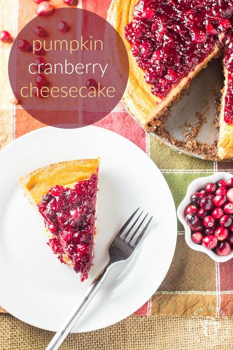 Pumpkin Cranberry Cheesecake | Catz in the Kitchen | catzinthekitchen.com | #dessert #pie #cranberries #Thanksgiving Cranberries Thanksgiving, Cranberry Cheesecake, Dessert Pie, Cranberry Cream Cheese, Pumpkin Cranberry, Cranberry Cheese, Cheese Pumpkin, Fall Flavors, Cranberry Recipes