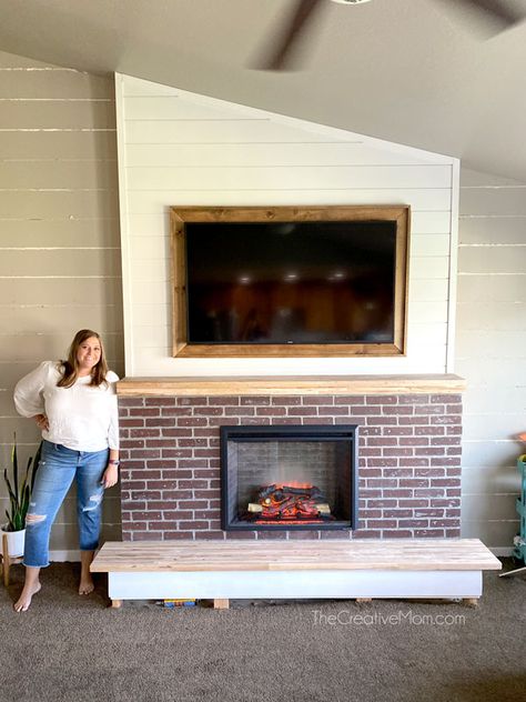 DIY & Home Improvement Archives - The Creative Mom Brick Around Electric Fireplace, Brick Fireplace With Electric Insert, Diy Fireplace For Electric Insert, Fireplace Plans Diy, Diy Fireplace With Electric Insert, Diy Built In Fireplace, Renter Friendly Fireplace, Diy Faux Brick Fireplace, Build An Electric Fireplace