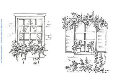 Flowering Window Boxes - 2 Window Sketch, Window Drawing, Architecture Drawing Art, Window Shutters, Digi Stamp, House Drawing, 자수 디자인, Window Boxes, Digi Stamps