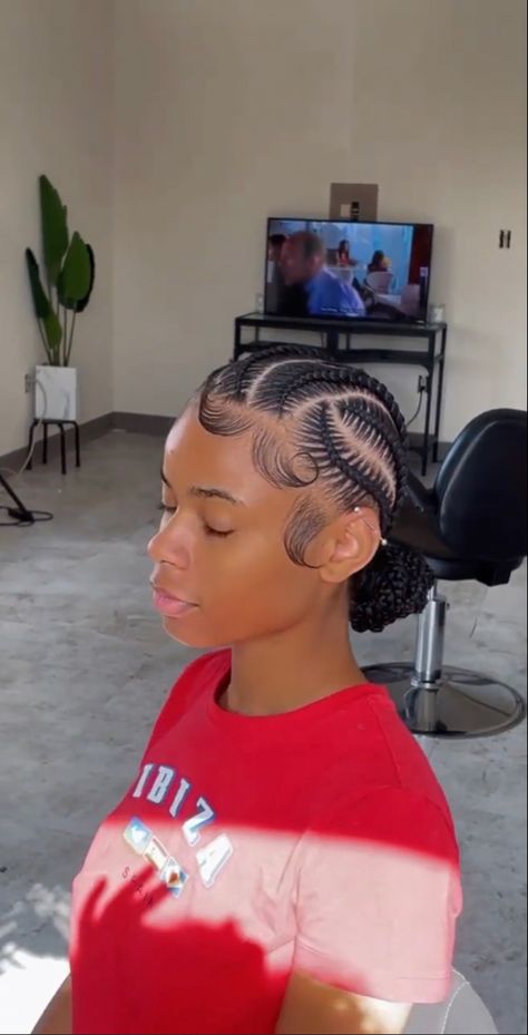 French Braid Designs Black Hair, Quick Braided Hairstyles For Black Women Cornrows Protective Styles, Scalp Braids With Bun, Braided Low Bun Hairstyles Black Women, Two Bun Braids For Black Women, Feed In Braid Styles For Black Women, Back Braids With Bun, Trending Hairstyles 2023 Black Women, Feedin Bun Braids