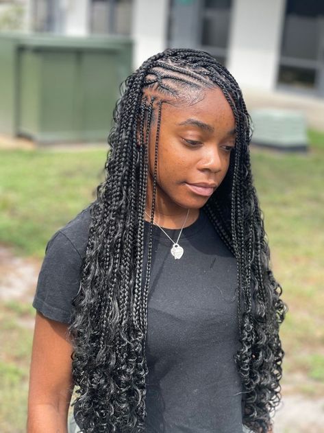 Boho Flip Over Braids, Versatile Tribals With Knotless Braids, Half Up Half Down Fulani Braids, Boho Fulani Braids With Curls, Big Fulani Braids, Zig Zag Fulani Braids, Fulani Goddess Braids, Funali Braids, Flip Over Fulani Braids