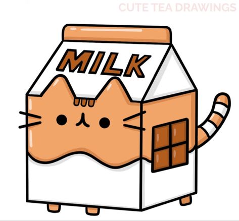 Cute Milk Carton Drawing, Cat To Draw, Milk Carton Drawing, Chocolate Milk Carton, Lil Drawings, Milk Cat, Cute Pictures To Draw, Katt Grejer, Chocolate Cat