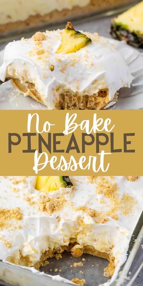 Pineapple Dream Dessert is an easy no bake pineapple lush with pudding and a shortbread crust. This is the perfect pineapple dessert recipe. Pineapple Lush, Pineapple Pretzel Dessert, Pineapple Delight Dessert No Bake, No Bake Pineapple Cream Dessert Recipe, Pineapple Dessert, No Bake Pineapple Mousse Cheesecake, No Bake Pineapple Lush Dessert, Vanilla Wafer Dessert, Pineapple Cream Cheese Pie No Bake