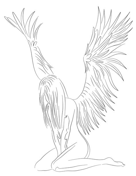 Angelic Drawings, Line Art Angel, Evvi Art, Imagination Drawing, Angel Wings Drawing, Skull Art Tattoo, Body Image Art, Wings Drawing, Broken Wings