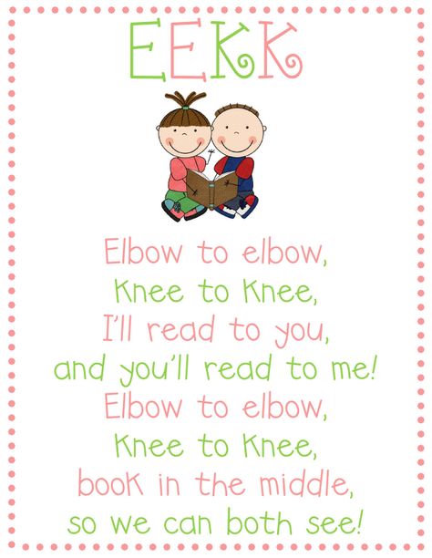 EEKK poster - bright.pdf Buddy Reading Activities, Kindergarten September, Buddy Reading, Book Buddies, Teaching Rules, Book Buddy, Reading Buddies, Daily Five, Kindergarten Language Arts