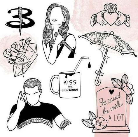 Buffy Umbrella Tattoo, Buffy Flash Tattoo, Mbmbam Tattoo, Buffy The Vampire Slayer Drawing, Buffy Tattoo Ideas Spike, Spike Tattoo Buffy, Spike Buffy Tattoo, The Craft Tattoo Ideas, Buffy Drawing