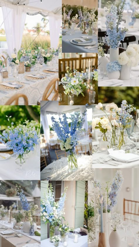 Lake Wedding Theme, Blue Wedding Palette, Dana Point Wedding, Powder Blue Wedding, Wedding Color Schemes Blue, Table Florals, Wedding Table Setup, Barn Wedding Inspiration, Bridal Shower Inspo