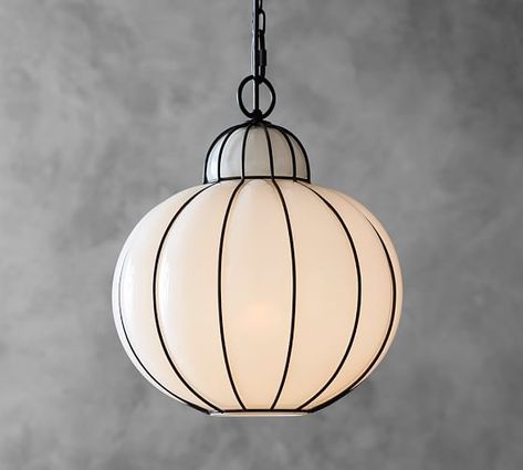 Camille Milk Glass Caged Pendant | Pottery Barn Pallet Tv, Tv Consoles, Kitchen Lighting Design, Lp Storage, Kitchen Designer, Kitchen Lights, Tv Storage, Remodeling Kitchen, Tv Units