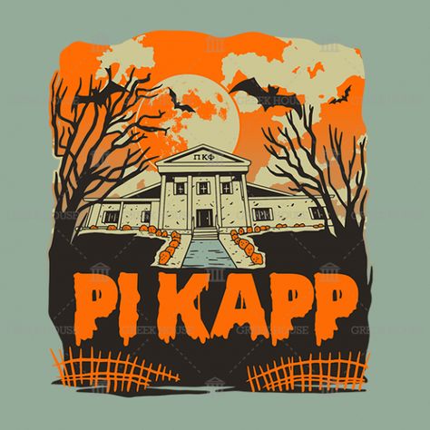 Pi Kapp, Alpha Tau Omega, Gate Fence, Greek House, Halloween Moon, Fraternity Shirts, Custom Greek Apparel, Fraternity Apparel, Sorority Apparel