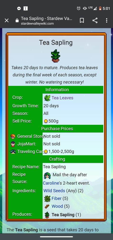 Stardew Valley Tea Saplings, Finals Week, Stardew Valley, Tea Leaves, Tea